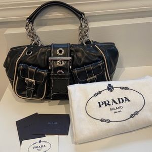 Prada Vintage Nero + Talco Leather Satchel